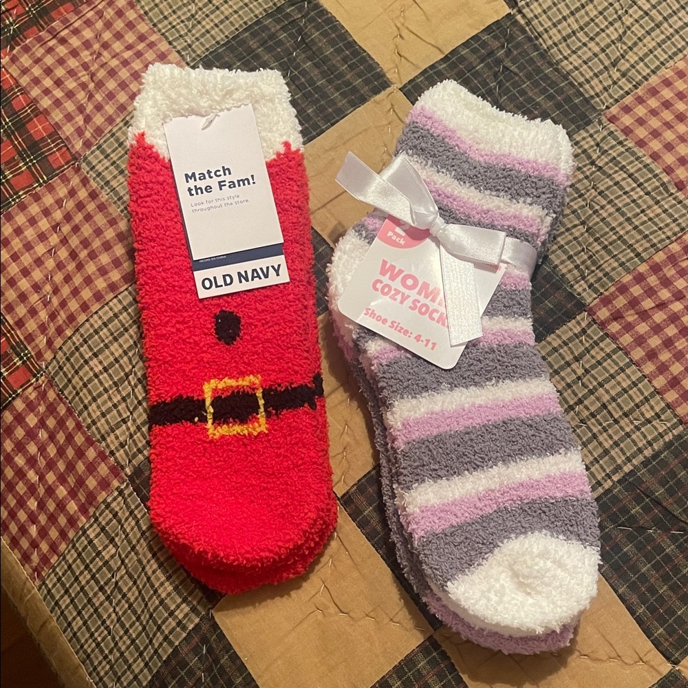 Old Navy Red Santa and Striped Cozy Socks